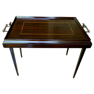 Mid Century Folding Mahogany Inlaid Butlers Side Tray Table-Table-Antique Warehouse