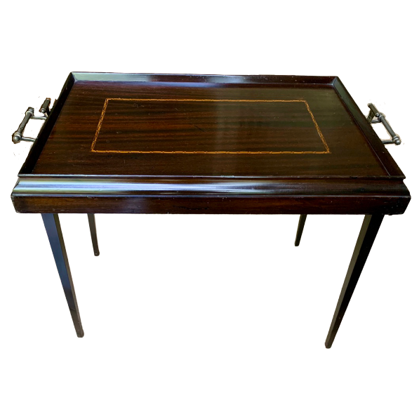 Mid Century Folding Mahogany Inlaid Butlers Side Tray Table-Table-Antique Warehouse