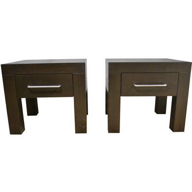 Modern Square Motif Ebonized Nightstands | Side Tables | End Tables - a Pair-Side Table-Antique Warehouse