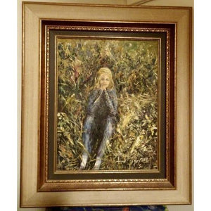 Oil Painting of Woman in Garden by Ruth Slater-Art-Antique Warehouse