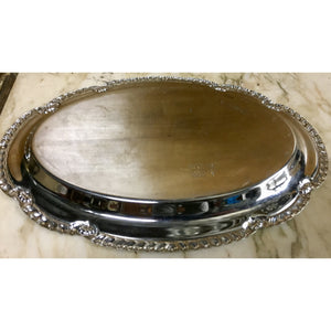 Oval Silver Tray with Scalloped Edge and Etched Design - 9.5" x 6.5"-Accessories-Antique Warehouse