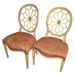 Painted Spider Back Hepplewhite Chairs with Patterned Upholstery - a Pair-Chairs-Antique Warehouse