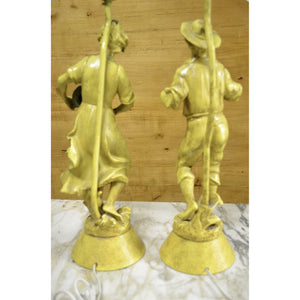 Pair of Boy & Girl Yellow Table Lamps-Lamp-Antique Warehouse