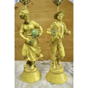 Pair of Boy & Girl Yellow Table Lamps-Lamp-Antique Warehouse