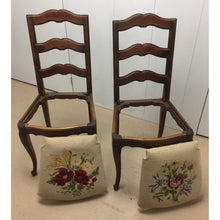 Load image into Gallery viewer, Pair of French Walnut Ladder Back Chairs with Rose Needlepoint seats-Chairs-Antique Warehouse