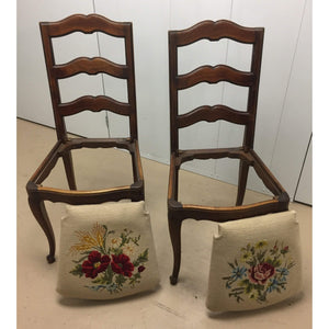 Pair of French Walnut Ladder Back Chairs with Rose Needlepoint seats-Chairs-Antique Warehouse