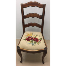 Load image into Gallery viewer, Pair of French Walnut Ladder Back Chairs with Rose Needlepoint seats-Chairs-Antique Warehouse