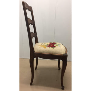 Pair of French Walnut Ladder Back Chairs with Rose Needlepoint seats-Chairs-Antique Warehouse