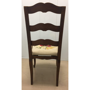 Pair of French Walnut Ladder Back Chairs with Rose Needlepoint seats-Chairs-Antique Warehouse