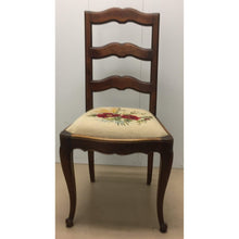 Load image into Gallery viewer, Pair of French Walnut Ladder Back Chairs with Rose Needlepoint seats-Chairs-Antique Warehouse