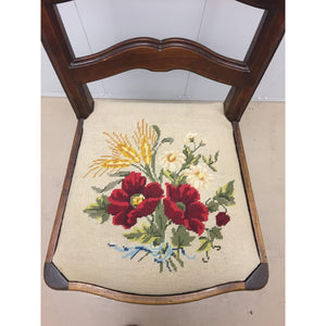 Pair of French Walnut Ladder Back Chairs with Rose Needlepoint seats-Chairs-Antique Warehouse