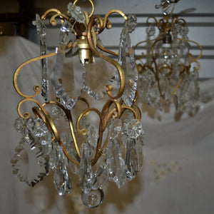Pair of Single Light Bronze and Crystal Chandeliers-Chandelier-Antique Warehouse
