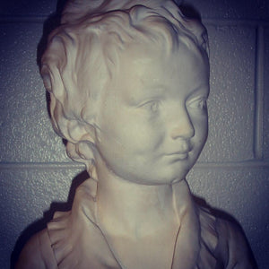 Sculpture, Bust - Young Man's Head on Stone Pedestal-Sculpture-Antique Warehouse