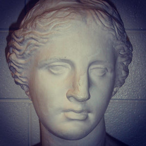 Sculpture - Greek Goddess Bust on Round Stone Pedestal-Sculpture-Antique Warehouse
