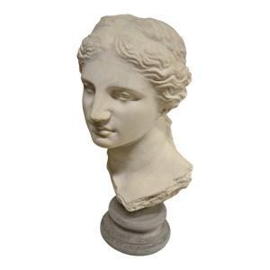 Sculpture - Greek Goddess Bust on Round Stone Pedestal-Sculpture-Antique Warehouse