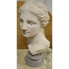 Load image into Gallery viewer, Sculpture - Greek Goddess Bust on Round Stone Pedestal-Sculpture-Antique Warehouse