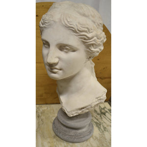 Sculpture - Greek Goddess Bust on Round Stone Pedestal-Sculpture-Antique Warehouse