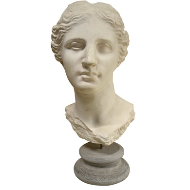 Sculpture - Greek Goddess Bust on Round Stone Pedestal-Sculpture-Antique Warehouse