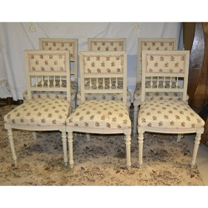 Set of 8 Painted French Chairs with Rose pattern upholstery (2 end, 6 side)-Chairs-Antique Warehouse