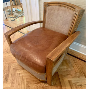 Vintage Bamboo Rattan & Leather Lounge Arm Chair-Chairs-Antique Warehouse