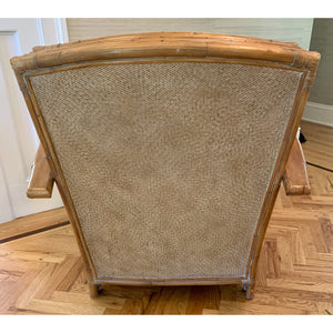 Vintage Bamboo Rattan & Leather Lounge Arm Chair-Chairs-Antique Warehouse