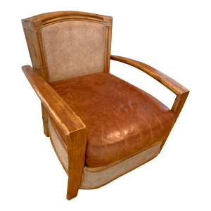 Vintage Bamboo Rattan & Leather Lounge Arm Chair-Chairs-Antique Warehouse