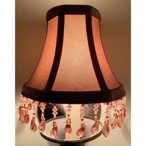 Vintage Fabric Tapered Clip-on Bell Lampshade with Pink Crystals | Small | 6" Tall-Lampshade-Antique Warehouse