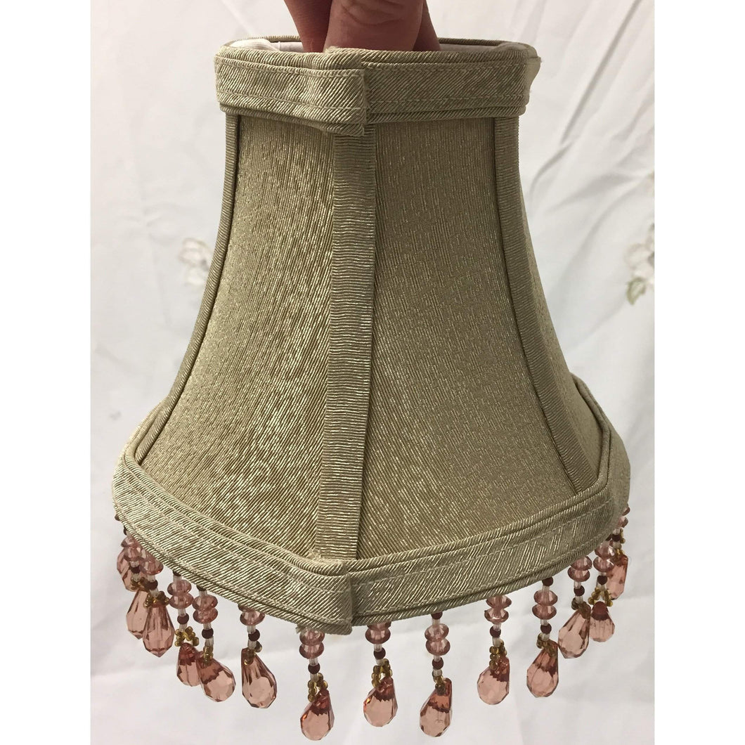 Vintage Fabric Tapered Clip-on Bell Lampshade with Pink Crystals | Small | 6