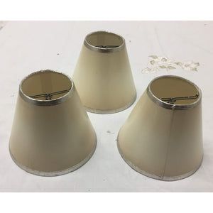 Vintage Mini Clip-on Empire Lampshades, Cream with Silver painted trim-Lampshade-Antique Warehouse