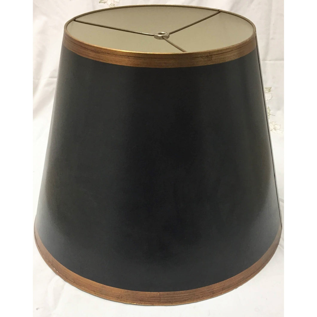 Vintage Round Black Tapered Drum Lampshade with Gold Trim | Large-Lampshade-Antique Warehouse