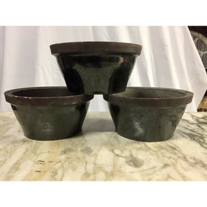 Wide Glazed Terra Cotta Ceramic Planters-Planters-Antique Warehouse